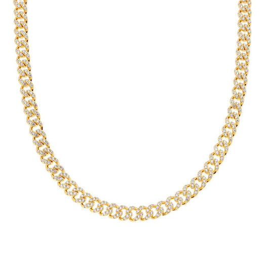 Collana Catena Grumetta mm 6,1 con Zirconi Bianchi in ARGENTO 925 Galvanica Oro