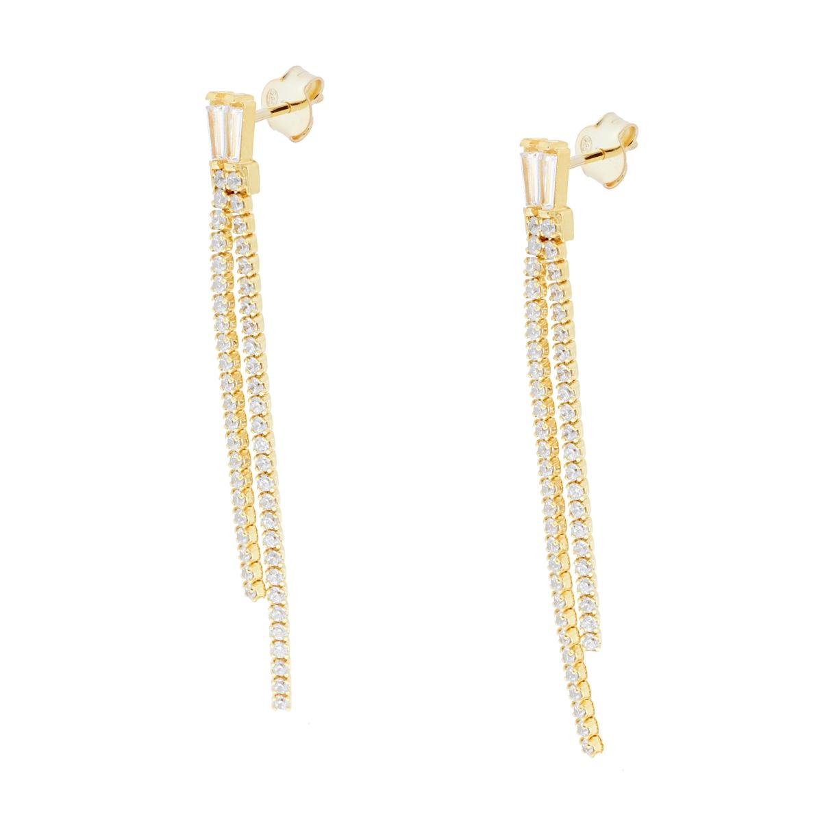 Orecchini Tennis doppio con Zirconi Bianchi in ARGENTO 925 Galvanica Oro