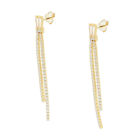 Orecchini Tennis doppio con Zirconi Bianchi in ARGENTO 925 Galvanica Oro