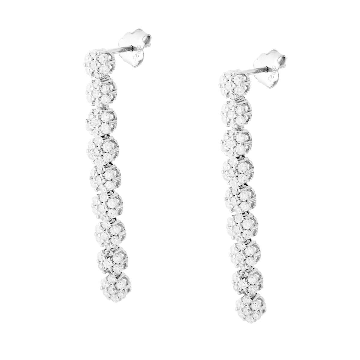 Orecchini Tennis Fiori con Zirconi Bianchi in ARGENTO 925 Galvanica Rodio
