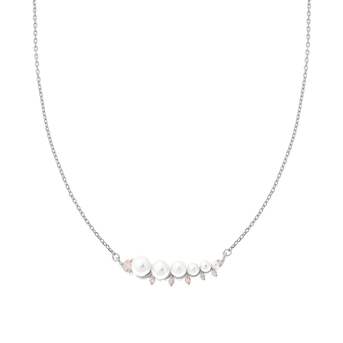 Collana Catena Forzatina Diamantata con Perle e Zirconi Rosa in ARGENTO 925 Galvanica Rodio