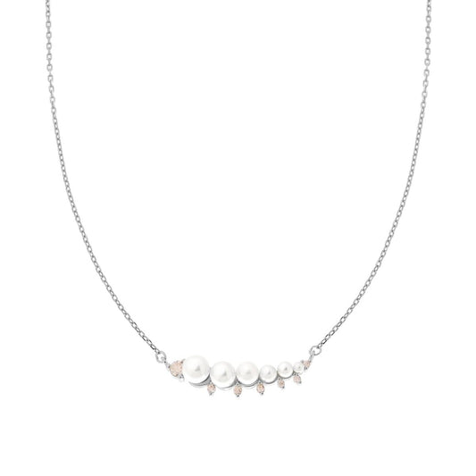 Collana Catena Forzatina Diamantata con Perle e Zirconi Rosa in ARGENTO 925 Galvanica Rodio