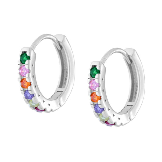 Orecchini Cerchio mm 17 con Zirconi Multicolor Rainbow in ARGENTO 925 Galvanica Rodio