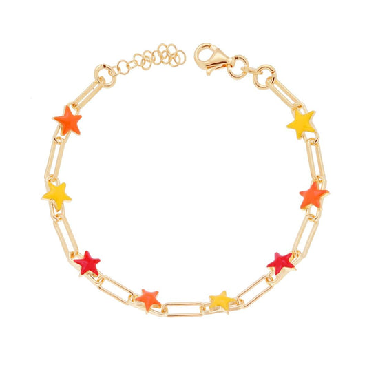 Bracciale Catena Forzatina Allungata con Stelle smalto multicolor in ARGENTO 925 Galvanica Oro