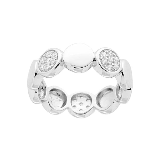Anello Fascia con Tondi Plain e Cubic Zirconia Bianchi in ARGENTO 925 Galvanica Rodio
