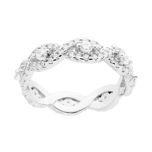 Anello Fascia a Intreccio con Zirconi Bianchi in ARGENTO 925 Galvanica Rodio