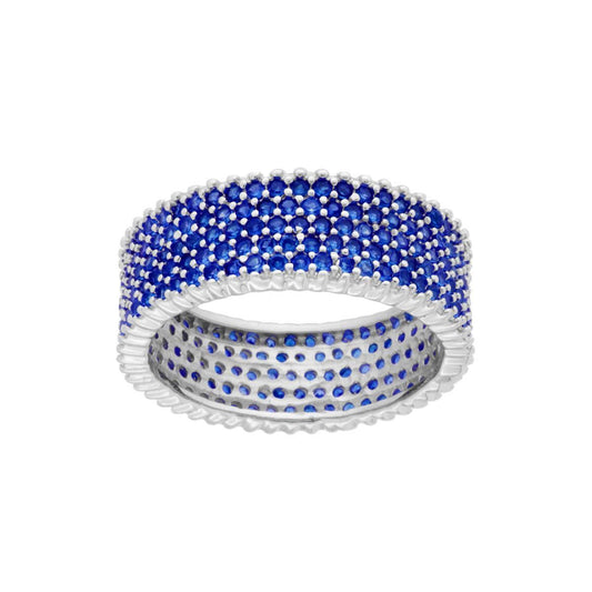 Anello Fascia modello Eternity con Cubic Zirconia Blu Zaffiro in ARGENTO 925 Galvanica Rodio