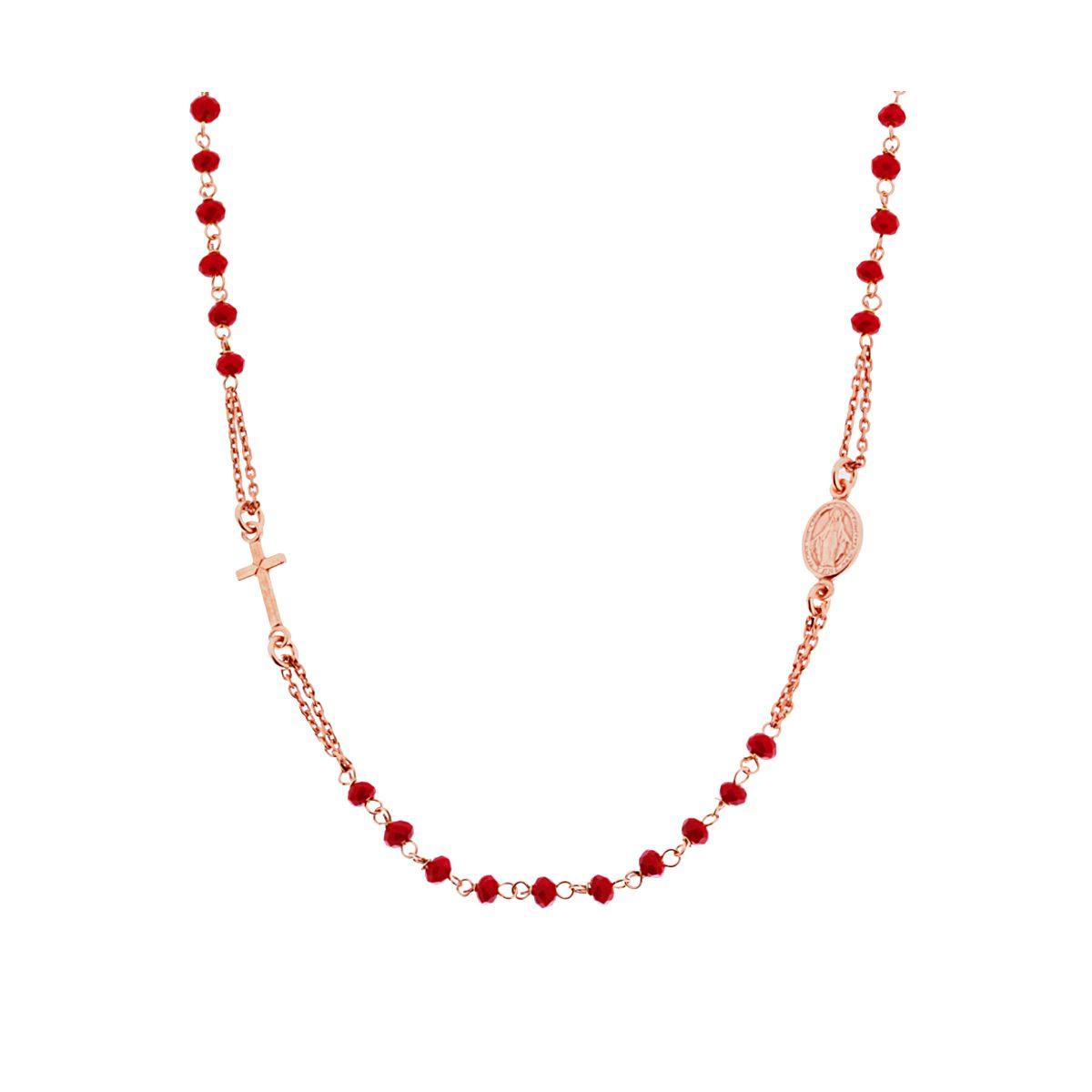 Collana Rosario modello Girocollo cm 50 con Grani mm 3.5 Crystal Rosso in ARGENTO 925 Galvanica Rosa