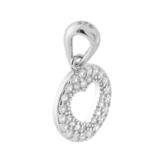 Ciondolo Tondo Cuore con Zirconi Bianchi in ARGENTO 925 Galvanica Rodio
