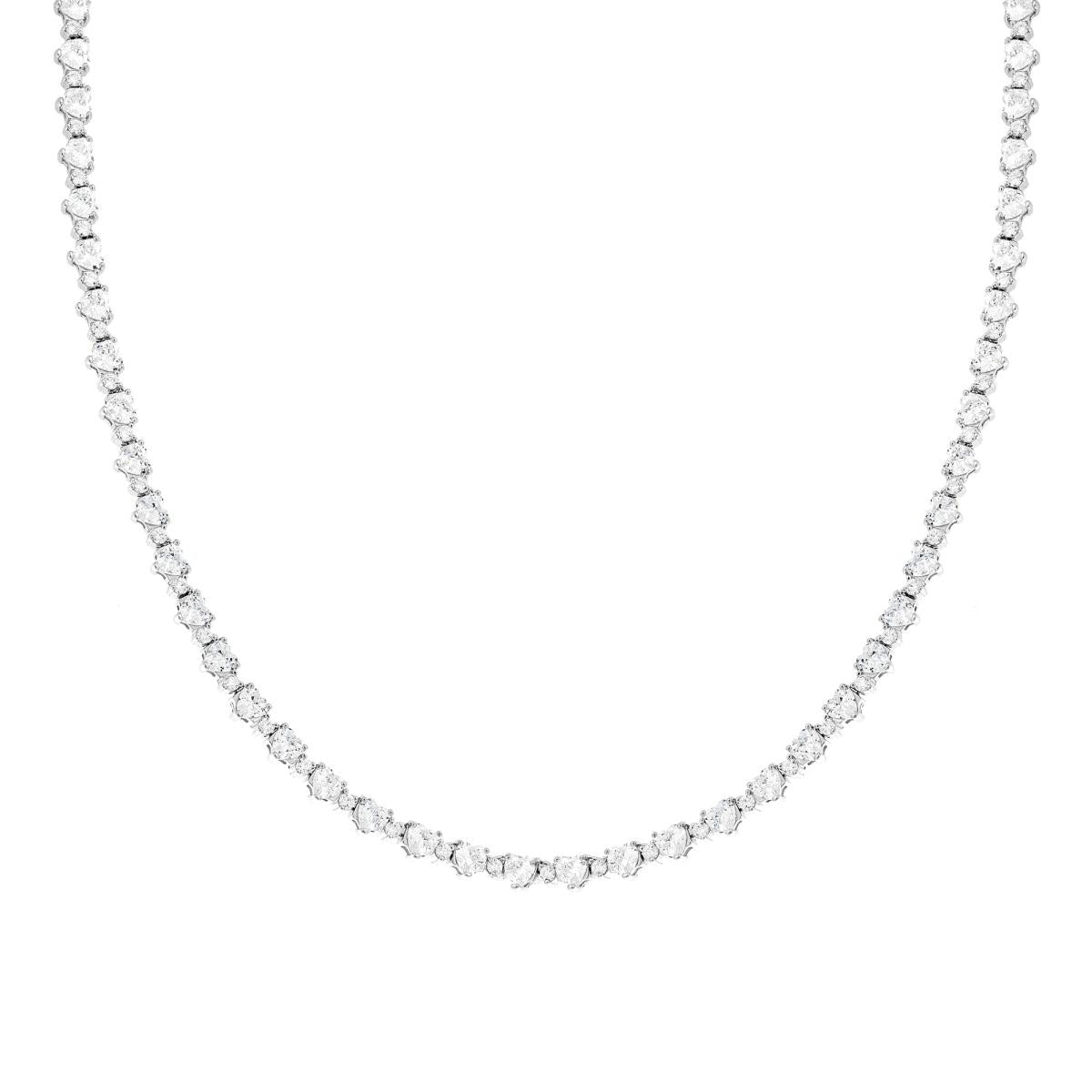 Collana Tennis Griffe cm 42 a Cuori con Cubic Zirconia Bianchi in ARGENTO 925 Galvanica Rodio