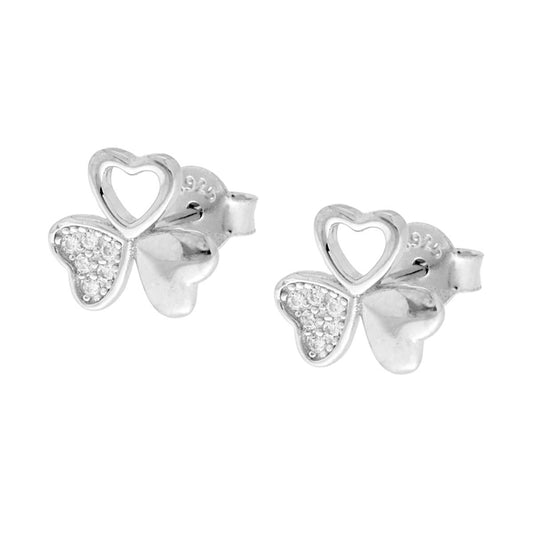 Orecchini Trifoglio con Cubic Zirconia Bianchi in ARGENTO 925 Galvanica Rodio