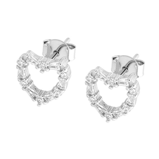 Orecchini Cuore con Cubic Zirconia Trapezio Bianchi in ARGENTO 925 Galvanica Rodio