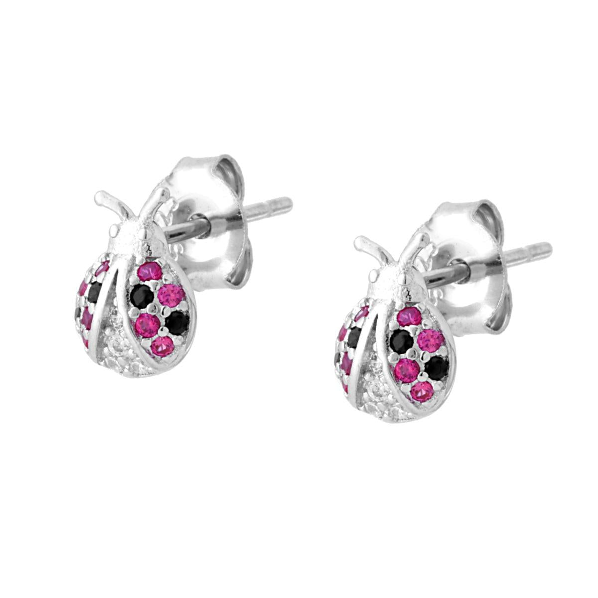 Orecchini Coccinella con Cubic Zirconia Multicolor in ARGENTO 925 Galvanica Rodio