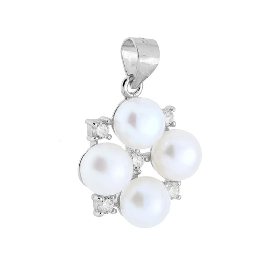 Ciondolo Fiore con Perle e Cubic Zirconia Bianchi in ARGENTO 925 Galvanica Rodio