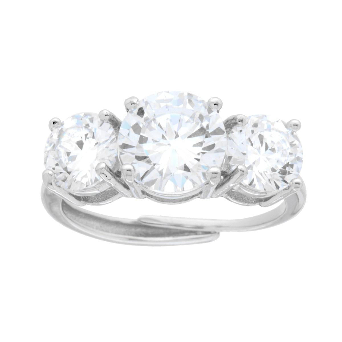 Anello Trilogy con Cubic Zirconia Bianchi mm 6 e 8 in ARGENTO 925 Galvanica Rodio