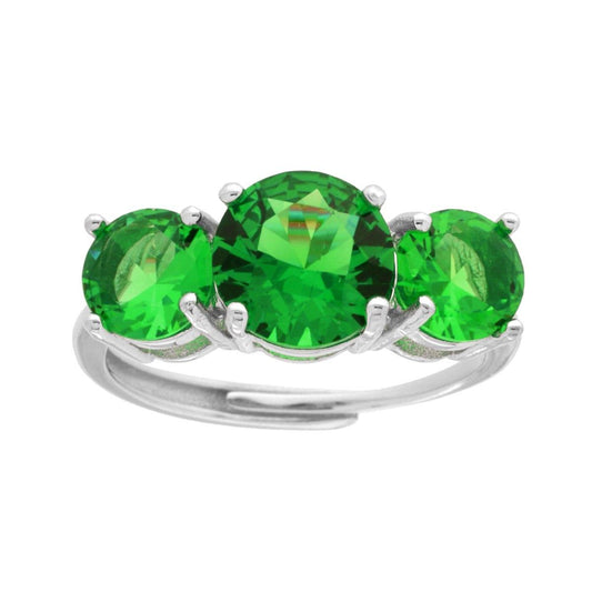Anello Trilogy con Cubic Zirconia Verde Smeraldo mm 6 e 8 in ARGENTO 925 Galvanica Rodio