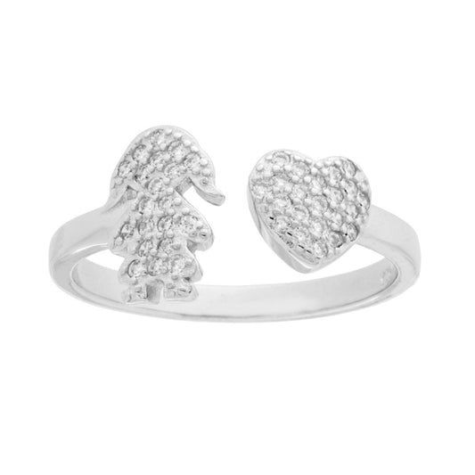 Anello Famiglia con figlia bimba e cuore Cubic Zirconia Bianchi in ARGENTO 925 Galvanica Rodio