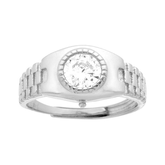 Anello Solitario Uomo modello ghiera Orologio con Zircone Bianco in ARGENTO 925 Galvanica Rodio