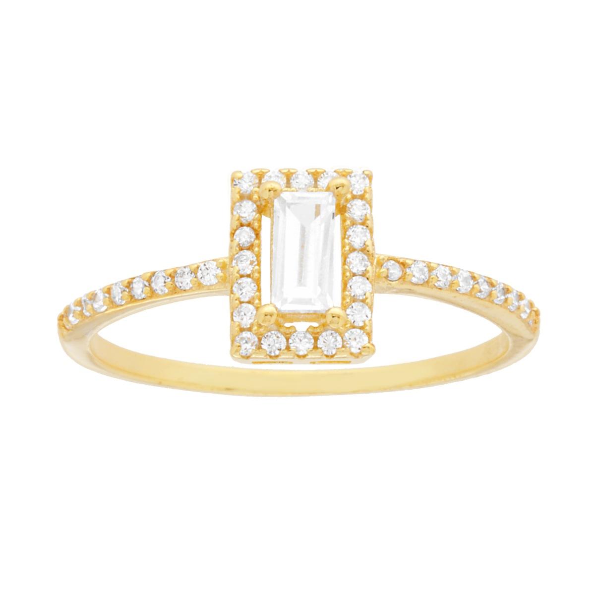 Anello Solitario con Cubic Zirconia Bianco Rettangolare in ARGENTO 925 Galvanica Oro