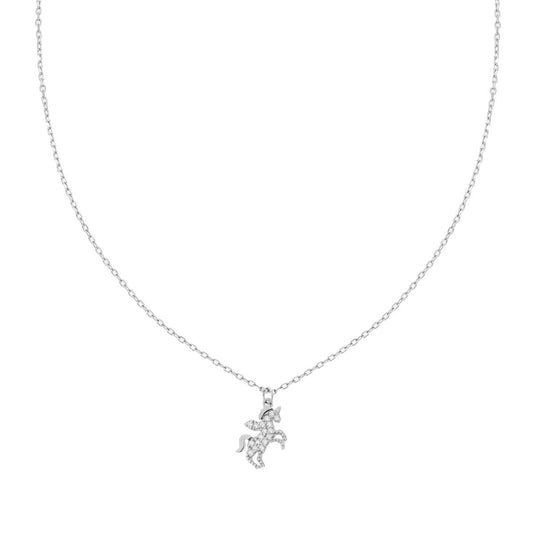 Collana Catena Forzatina Diamantata Unicorno con Cubic Zirconia Bianchi in ARGENTO 925 Galvanica Rodio