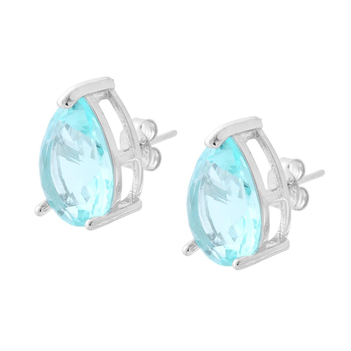 Orecchini Goccia con Cubic Zirconia Acquamarina in ARGENTO 925 Galvanica Rodio