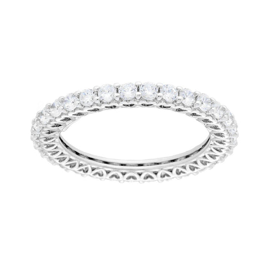 Anello Eternity Veretta a giro con Cubic Zirconia Bianchi e montatura con Cuori in ARGENTO 925 Galvanica Rodio