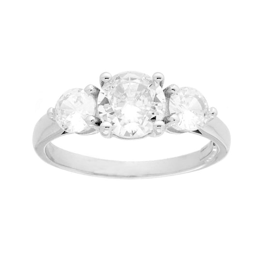 Anello Trilogy con Cubic Zirconia Bianco mm 6 e 4 in ARGENTO 925 Galvanica Rodio