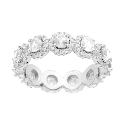 Anello Eternity Veretta a giro con Cubic Zirconia Bianchi Tondi contornati da Cubic Zirconia Bianchi in ARGENTO 925 Galvanica Rodio