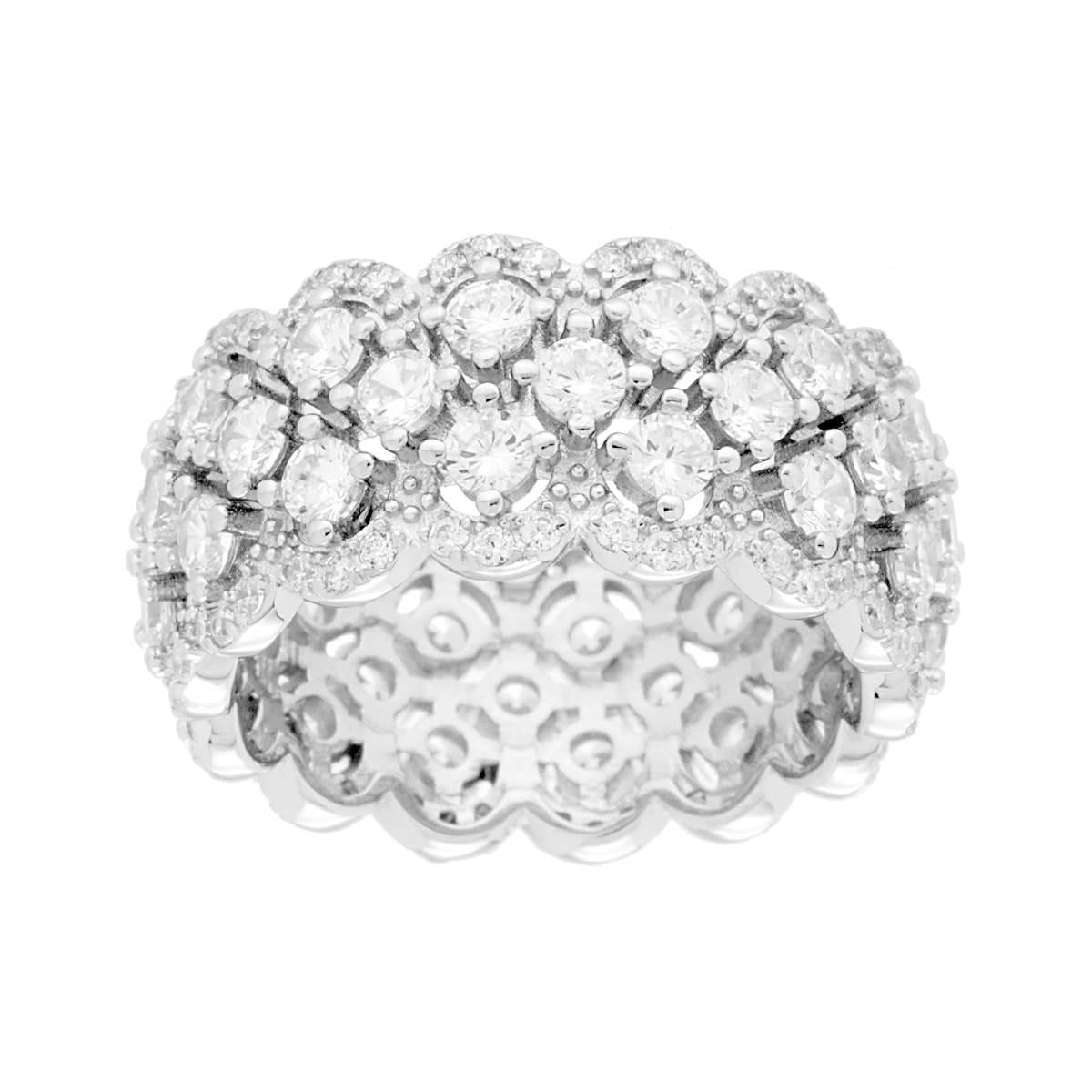 Anello Semi Fascia Nido Ape con Cubic Zirconia Bianchi in ARGENTO 925 Galvanica Rodio