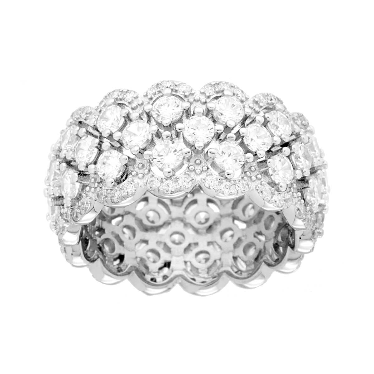Anello Semi Fascia Nido Ape con Cubic Zirconia Bianchi in ARGENTO 925 Galvanica Rodio