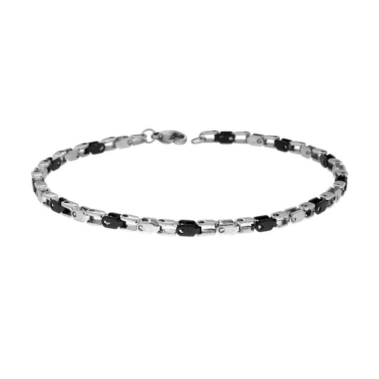 Bracciale Uomo Maglia Imperniata bicolore Nero e ACCIAIO