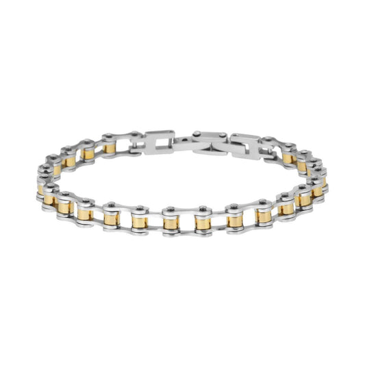 Bracciale Uomo Maglia Imperniata Bicicletta con dettagli colore Oro in ACCIAIO