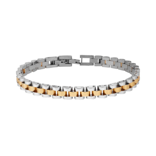 Bracciale Uomo Maglia Imperniata dettagli colore Oro in ACCIAIO