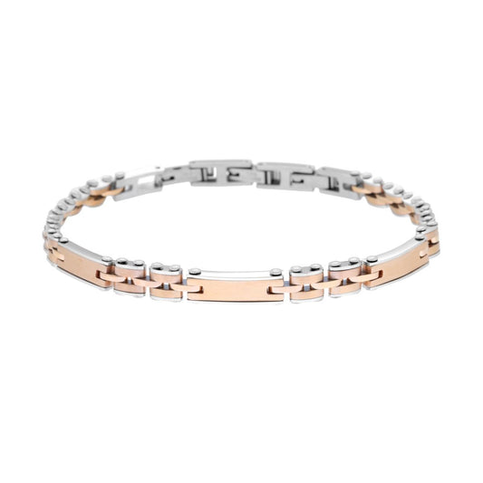 Bracciale Uomo Catena Imperniata con Dettagli colore Rosa in ACCIAIO