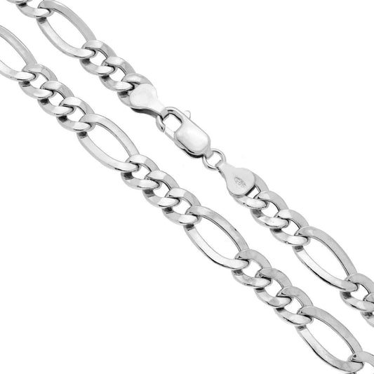 Catena Figaro Alternata 3+1 Piatta e Vuota 160 sezione mm 8 lunghezza cm 55 in ARGENTO 925 Galvanica Rodio