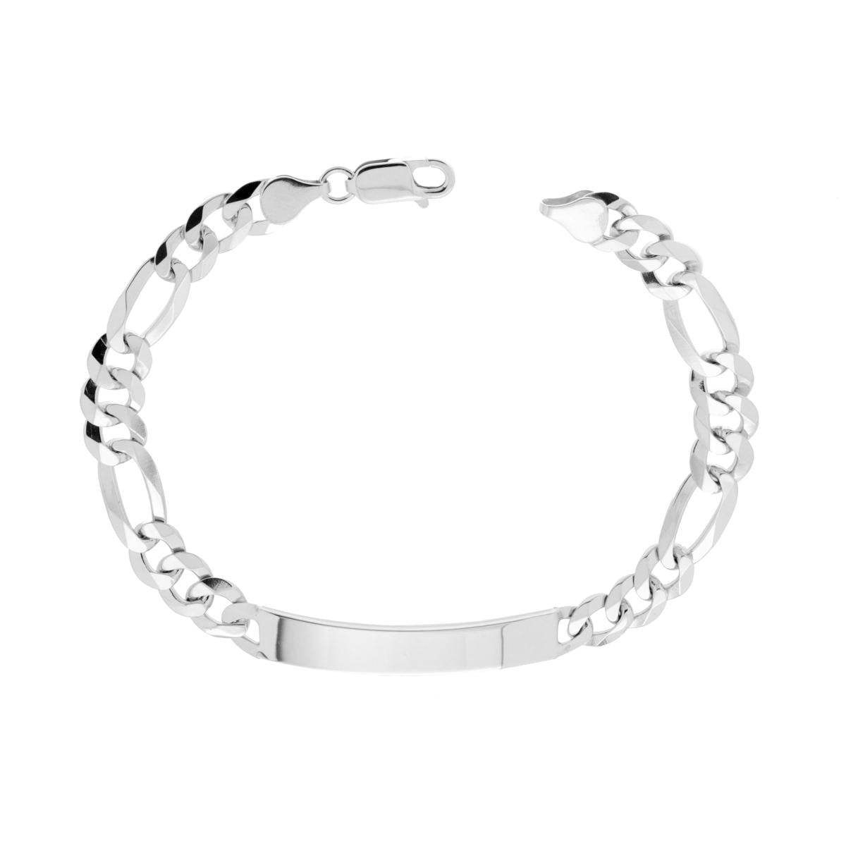 Bracciale Targa Uomo con Catena Figaro Alternata 3+1 Diamantata 6 lati 180 cm 21,5 in ARGENTO 925