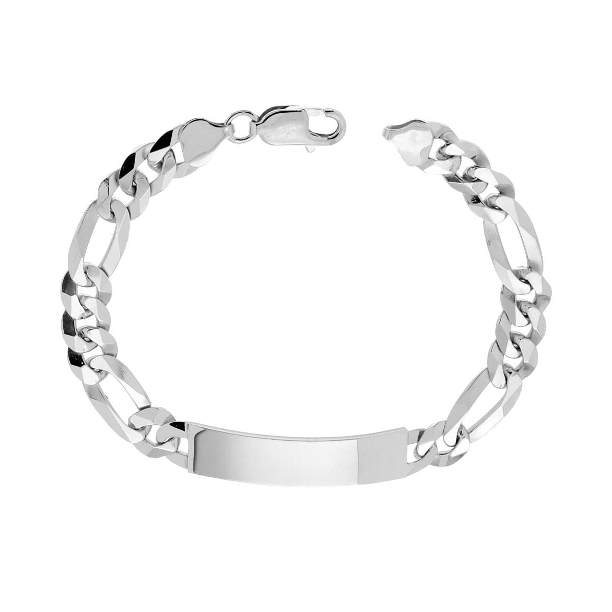 Bracciale Targa Uomo con Catena Figaro Alternata 3+1 Diamantata 6 lati 220 cm 21,5 in ARGENTO 925 Galvanica Rodio