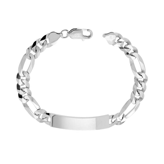 Bracciale Targa Uomo con Catena Figaro Alternata 3+1 Diamantata 6 lati 220 cm 21,5 in ARGENTO 925 Galvanica Rodio
