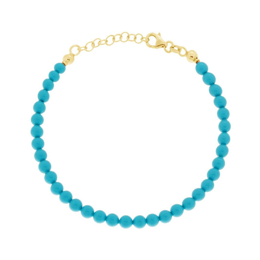 Bracciale Turchese mm 4 in Vetro perlato con filo e chiusura in ARGENTO 925 Galvanica Oro