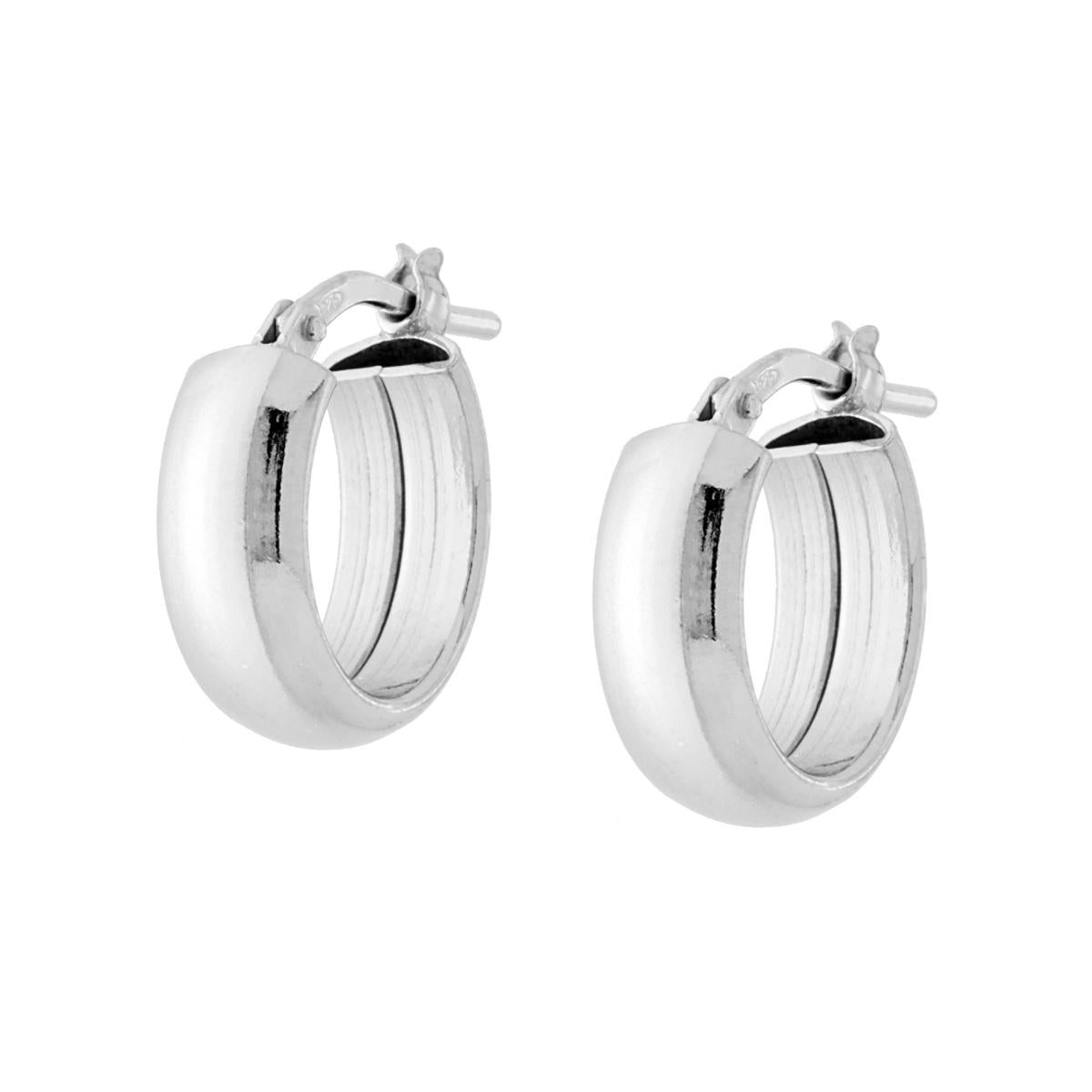 Orecchini Cerchio Liscio mm 14 sezione canna semiovale mm 5 x 1,7 in ARGENTO 925 Galvanica Platino