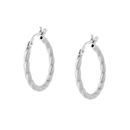 Orecchini Cerchio Diamantato mm 19 sezione canna mm 2 in ARGENTO 925 Galvanica Platino