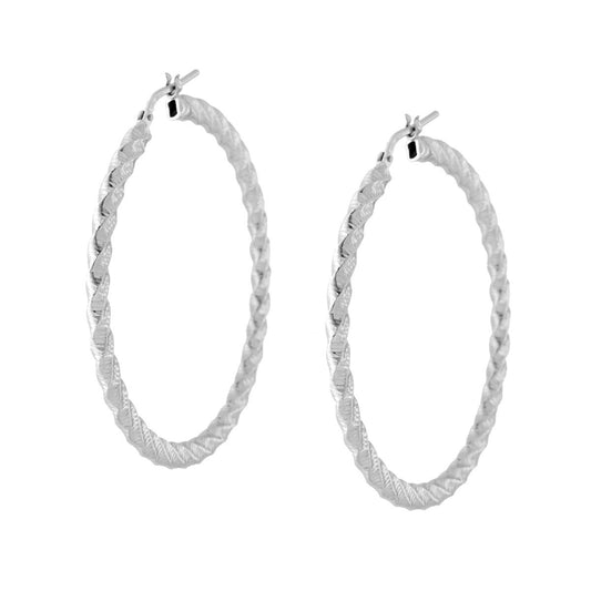 Orecchini Cerchio Torchon Diamantato mm 45 sezione canna mm 2 x 3 in ARGENTO 925 Galvanica Rodio