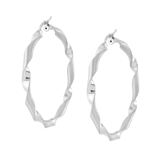 Orecchini Cerchio Torchon Satinato mm 45 sezione canna mm 4 in ARGENTO 925 Galvanica Rodio