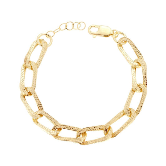 Bracciale Catena Grumetta allungata martellata in ARGENTO 925 Galvanica Oro