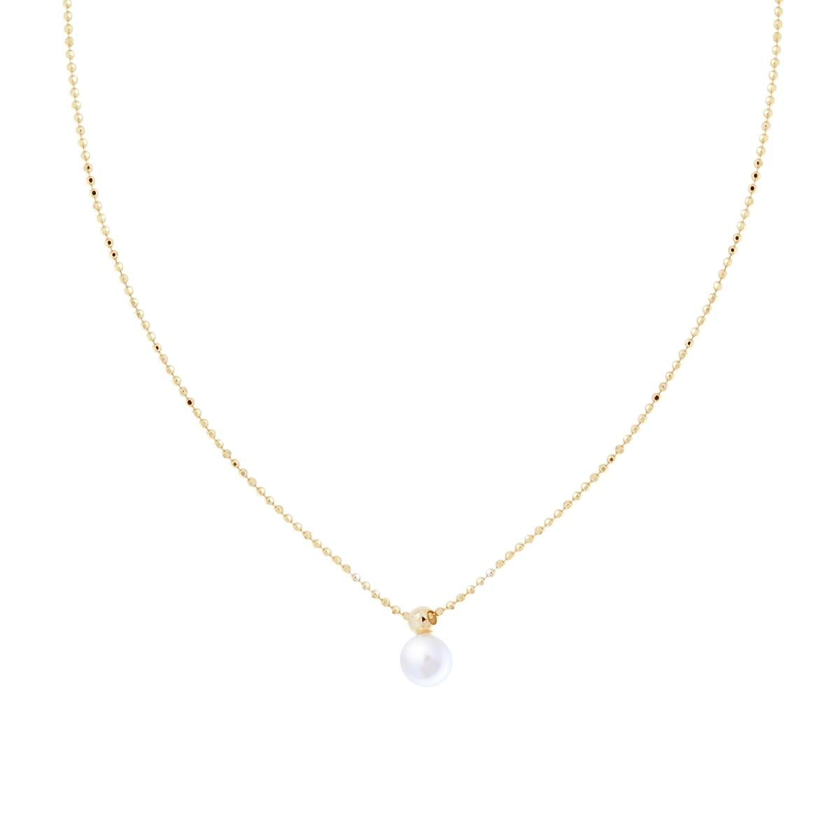 Collana Catena Palline Diamantate con Perla vetro perlato in ARGENTO 925 Galvanica Oro