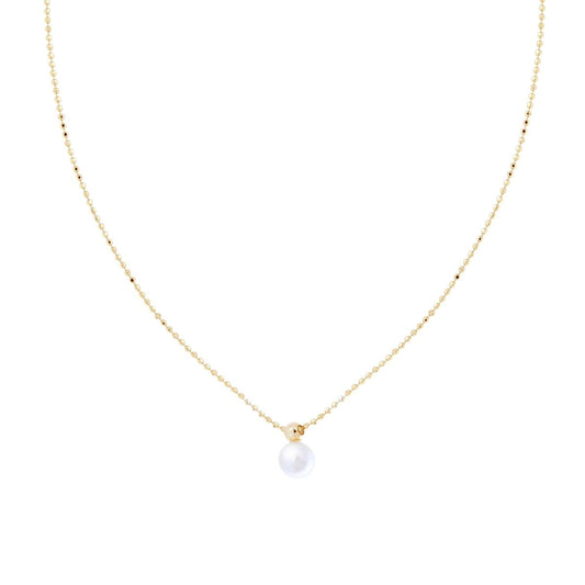 Collana Catena Palline Diamantate con Perla vetro perlato in ARGENTO 925 Galvanica Oro