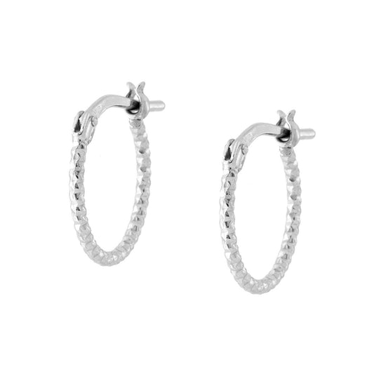 Orecchini Cerchio Diamantato mm 12 sezione canna mm 1,2 in ARGENTO 925 Galvanica Rodio