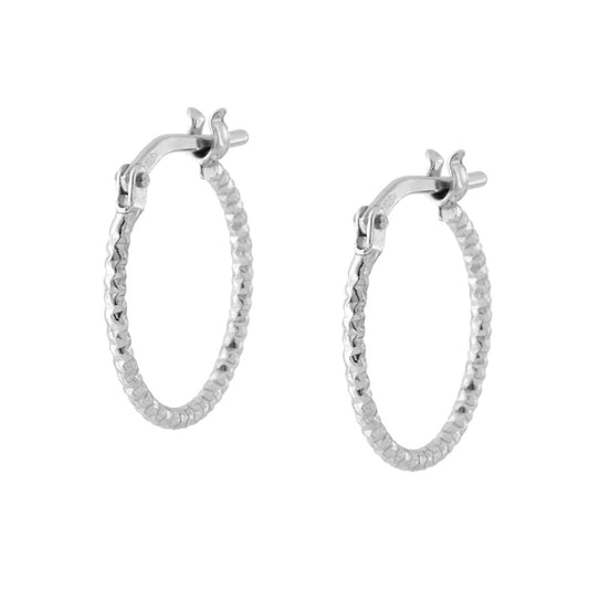 Orecchini Cerchio Diamantato mm 15 sezione canna mm 1,2 in ARGENTO 925 Galvanica Rodio
