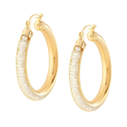 Orecchini Cerchio maglia Calza con Cubic Zirconia Bianchi in ARGENTO 925 Galvanica Oro