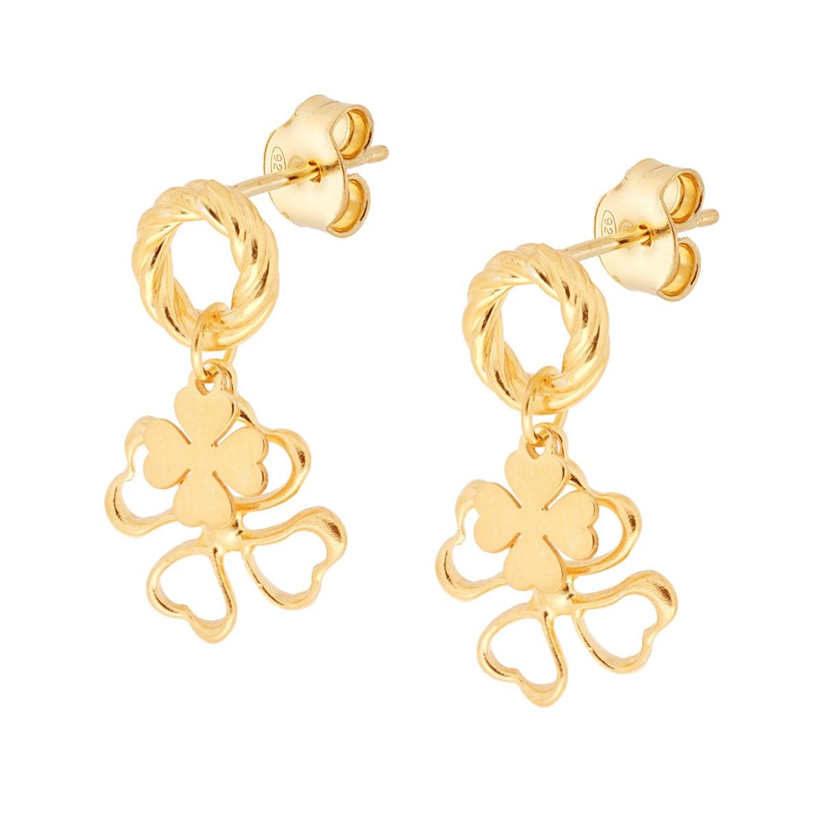 Orecchini Quadrifogli pendenti in ARGENTO 925 Galvanica Oro